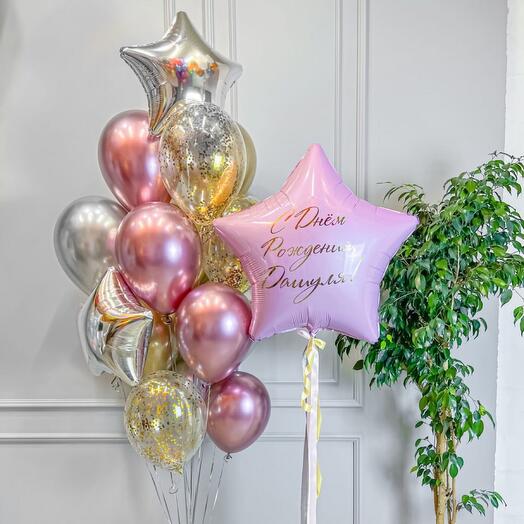 Воздушные шарики / Набор 16 шаров / Большой шар Звезда с Вашей надписью / N88
