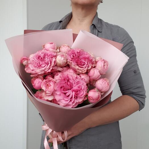 Поцелуй 💖 Букет из пионовидных роз сорта Кантри Блюз и кустовых пионовидных роз 🔝💖