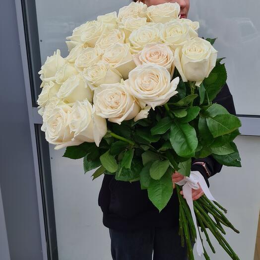 Букет из 25 белых крупных роз