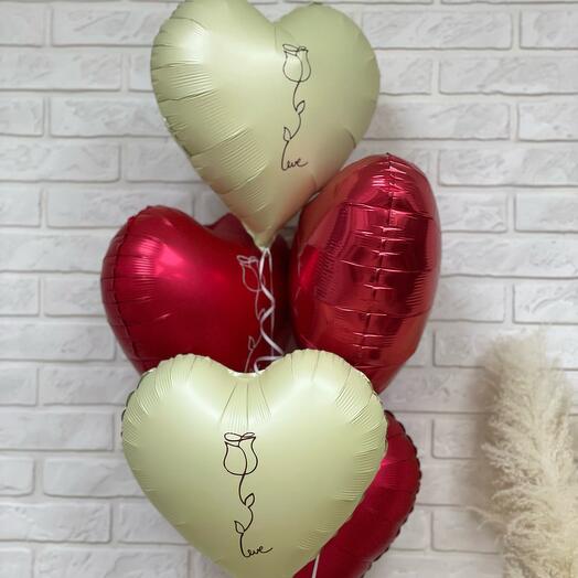 Воздушные шары-сердца с гелием 5 шт