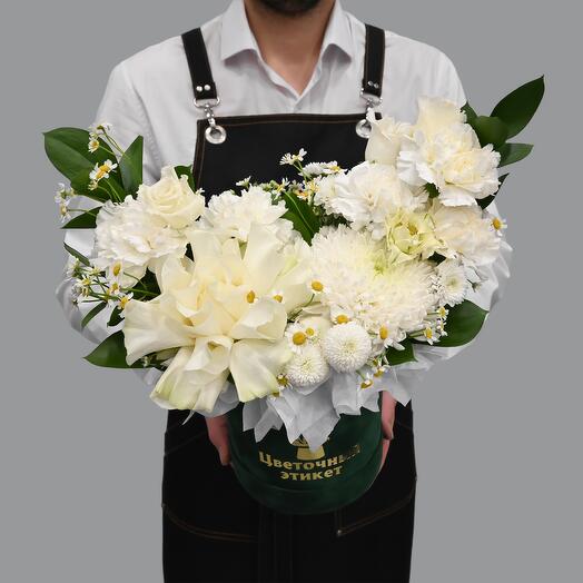 Forest composition of French roses, chrysanthemums and daisies