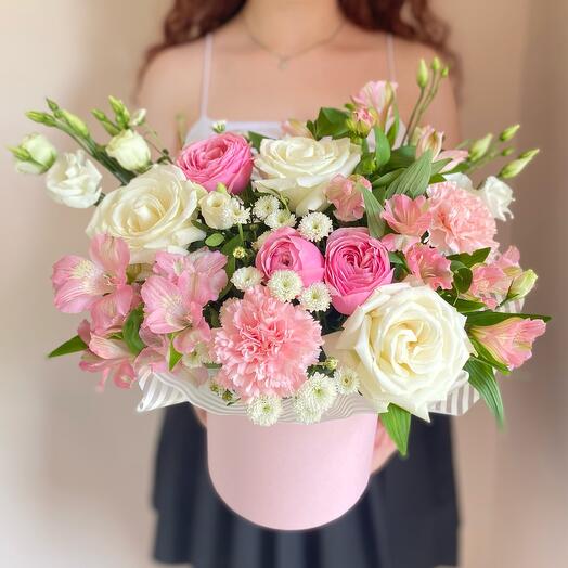 Первая любовь🌸️композиция с пион.розой, альстромерией, эустомой