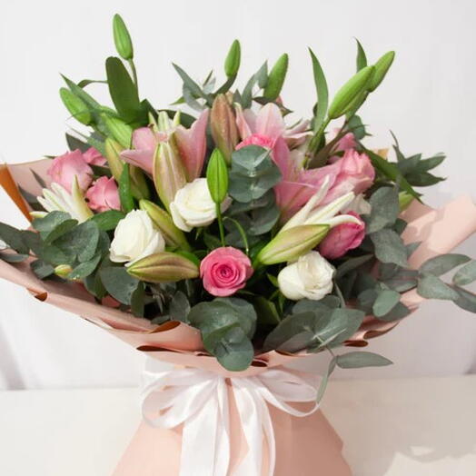 Blooming Buds Lilies and Roses Bouquet