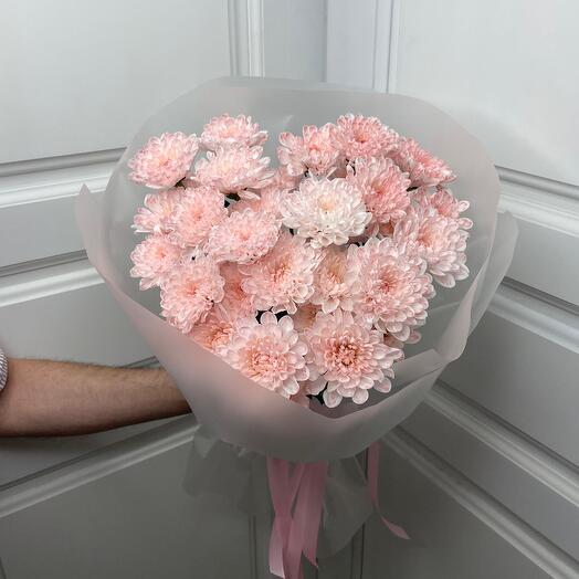 Mono bouquet of pink chrysanthemums