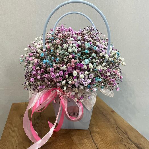 Handbag with gypsophila