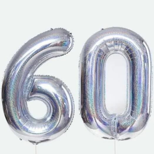 Цифра фольгированная 60 голография серебро