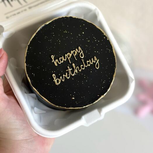 Бенто-торт на день рождения черный с золотой надписью happy birthday