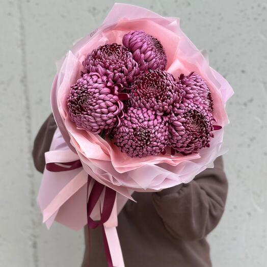 Моно-букет из хризантем Бигуди»