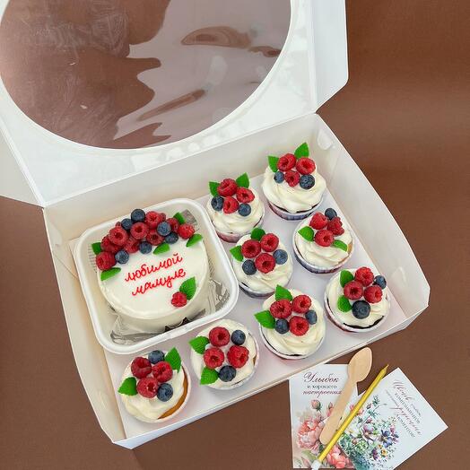 Набор бенто торт и ассорти капкейков 8 шт подарок маме, на День матери