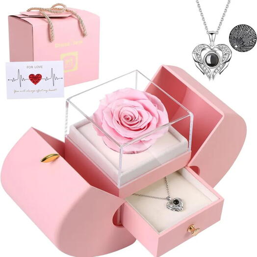 Preserved Roses pink with necklace