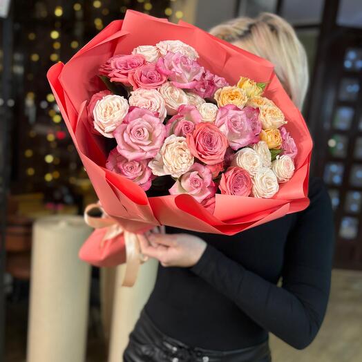 🎁Монобукет «Персик» из кустовых роз