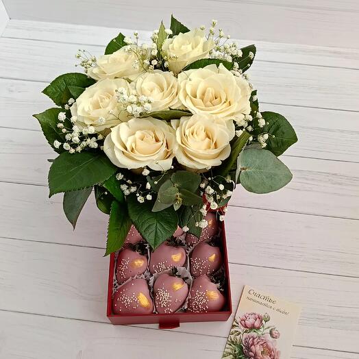 Клубника в шоколаде белые розы