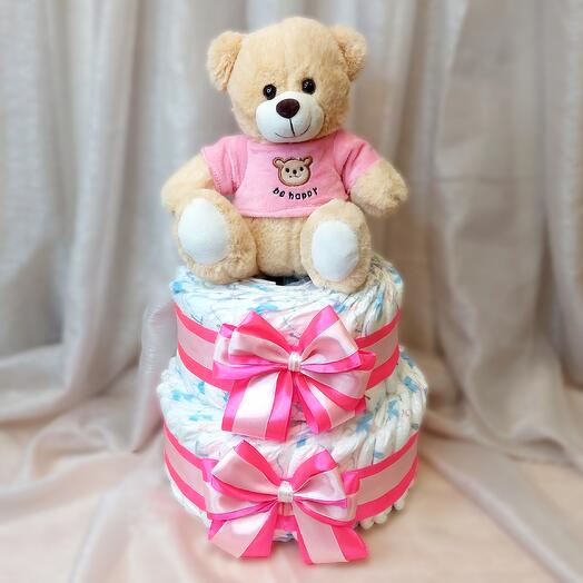 Торт из памперсов для Новорожденного (розовый)