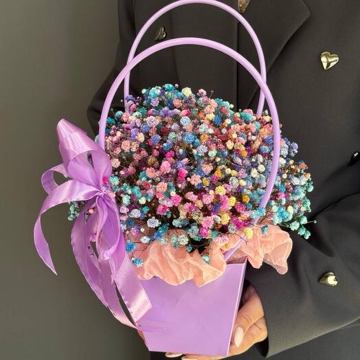 Handbag with gypsophila