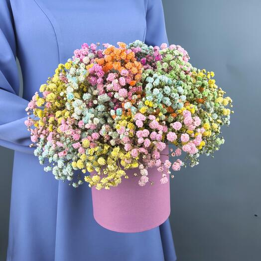 Цветы в коробке Крашеная гипсофила 9 шт Арт.139