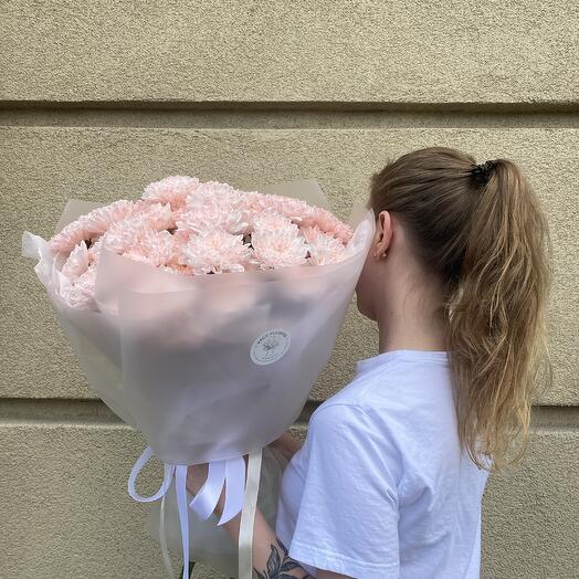 Букет из 9 розовых, воздушных, кустовых хризантем 🌸