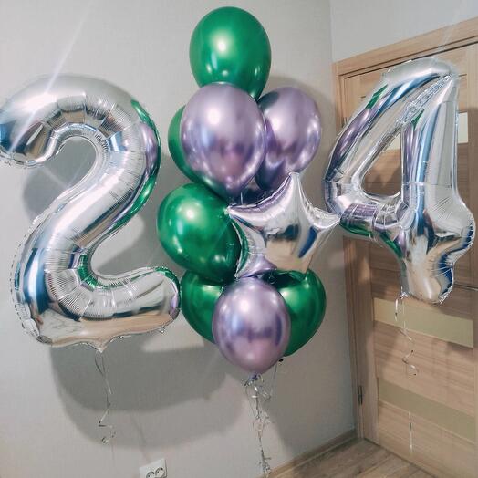 Шары хром с цифрами на день рождения, гелиевые воздушные шары девушке, подруге, сестре, жене, супруге на 24 года