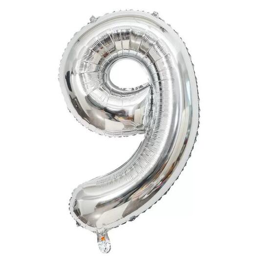 Шар 9 серебро (с гелием), высота 1м