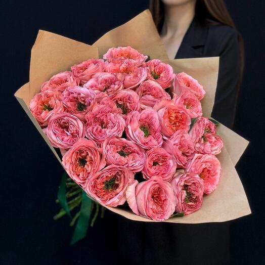 Букет пион роз 25 шт «Мандарин» (мб 256)