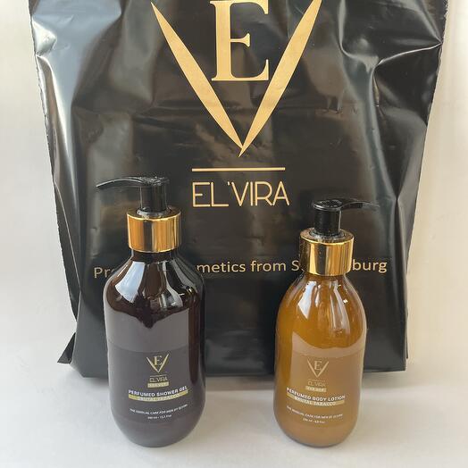 Подарочный набор косметики для мужчин табак ваниль BRUTAL TABACCO. Лосьон для тела и гель для душа в подарочном фирменном пакете