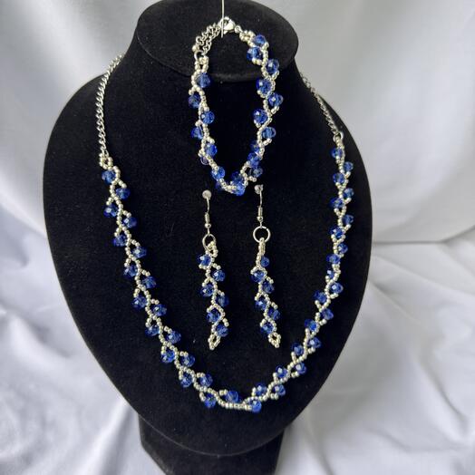 Комплект "Веточки" (колье, браслет, серьги), синий