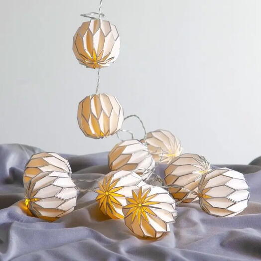 Электрогирлянда "Шарики оригами", белая с серебряным, 10 тёплых белых LED