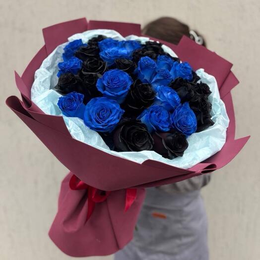 Черные и синие розы 25 шт микс , доставка 🖤
