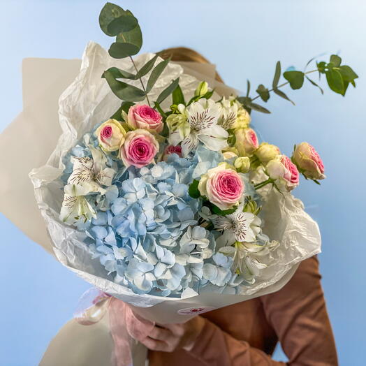 Bouquet with blue hydrangea