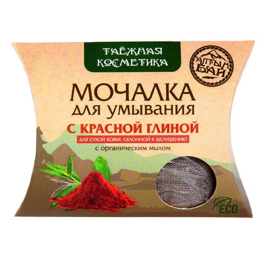 Мочалка для умывания с органическим мылом "С КРАСНОЙ ГЛИНОЙ" для сухой кожи, склонной к шелушению, 60 гр