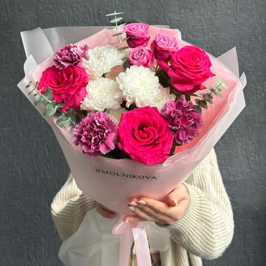 Вау 🤩 букет с эксклюзивными диантусами, розами , эвкалиптом 🔥🌸