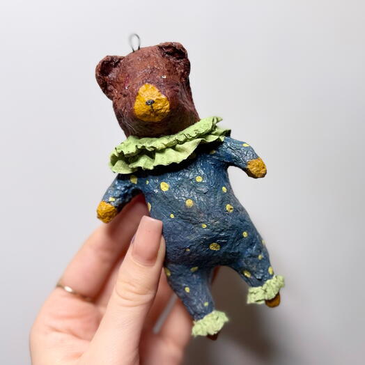 Новогодняя ватная игрушка мишка, ручная работа