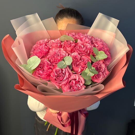 Монобукет из пионовидных роз Кантри Блю «Небесная мелодия» 🎀💙