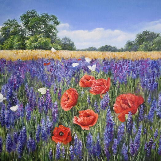 Uljana Slika Letnje polje sa makovi Umetnik Lukian Rucni rad