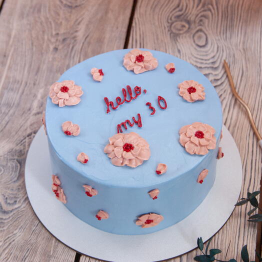 Торт 1кг на день рождения на 30 лет с цветами и надписью hello my 30
