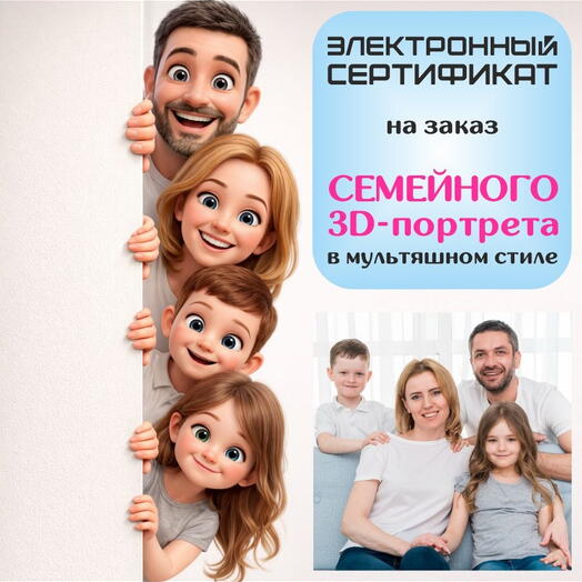 Семейный 3D-портрет в мультяшном стиле