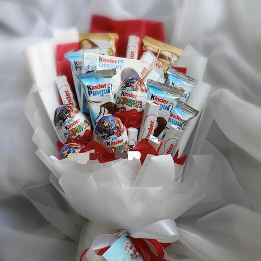 Сладкий букет "Kinder Red-White" ♥️🤍 🎁 Букет, который вызывает WOW-эффект