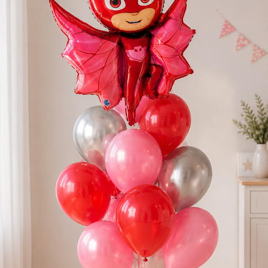 Букет из 10 шаров с шаром героем Алетт / PJ Masks