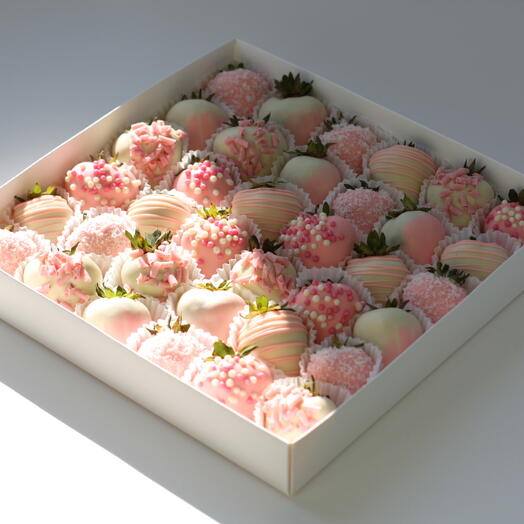 Fresas cubiertas de chocolate rosa 25 bayas