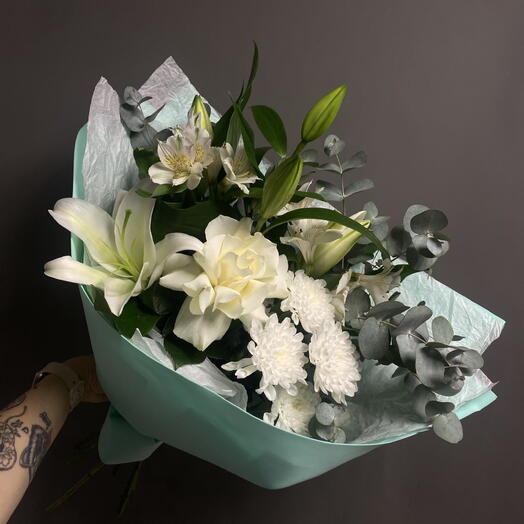 Букет с ароматной лилией в мятном фоамиране💐