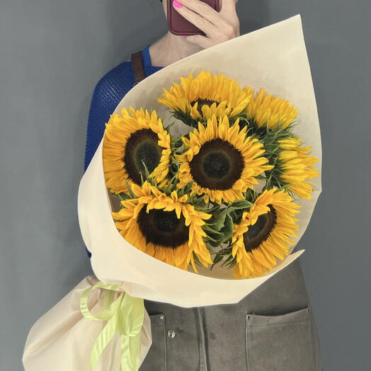 Монобукет солнечный 💛 яркие подсолнухи 🌻🌻🌻 7 шт