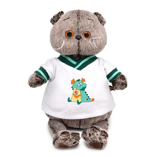 Мягкая игрушка Кот Басик в футболке с дракончиком, 22см