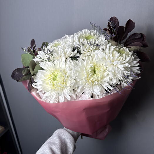 Букет из одголовых хризантем 💜🤍