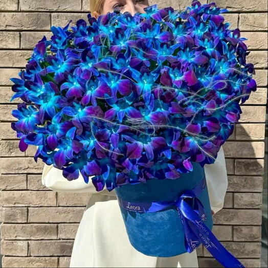 Цветы в коробке космос из орхидей. Композиция 598. Leora Flowers дом цветочной моды