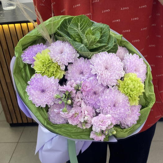 Букет дофаминовый «Черника Фисташка» с ароматной маттиолой и брассикой