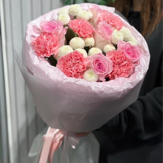 Нежный букет с розой сорта Мандала🌸🎀
