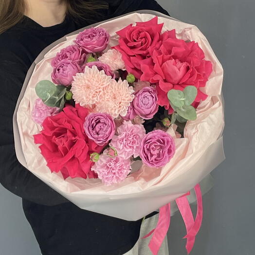 Французские розы с пионовидными розами 🌸🎀