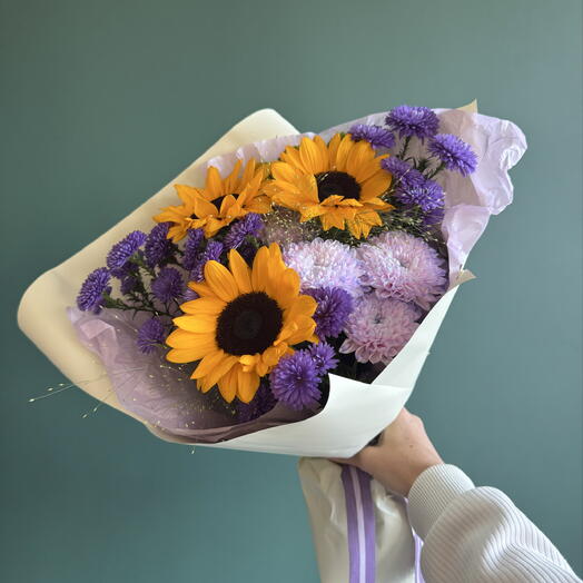Букет День учителя (подсолнух, астра)