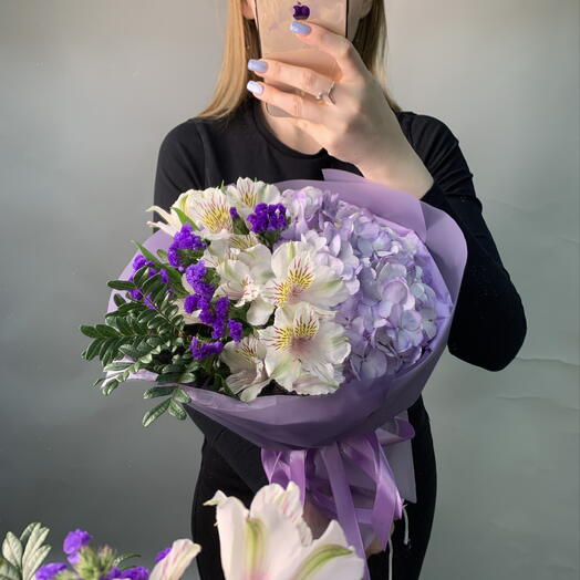 Букет Фиолетовый взрыв гортензия статица Альстромерия 🦄