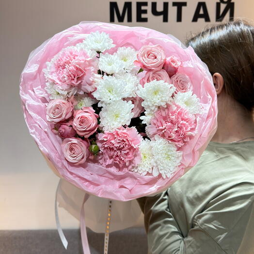 🌸Нежный букет для любимой / хризантемы, кусотвые розы и диантусы / дофамин / Доставка в Уфе