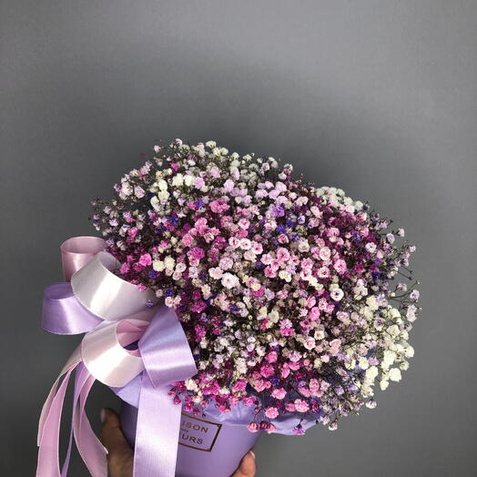 Коробочка с розовыми и фиолетовыми гипсофилами🌸🌺🌸🌺🌸🌺